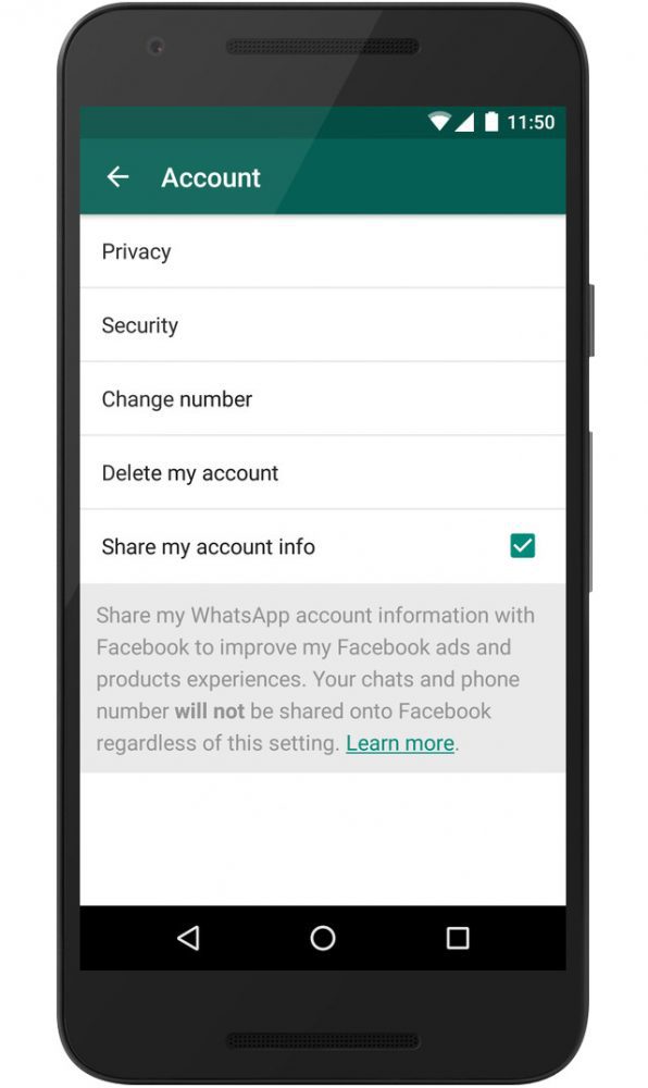como Denegar el permiso de compartir tu numero con Facebook en WhatsApp
